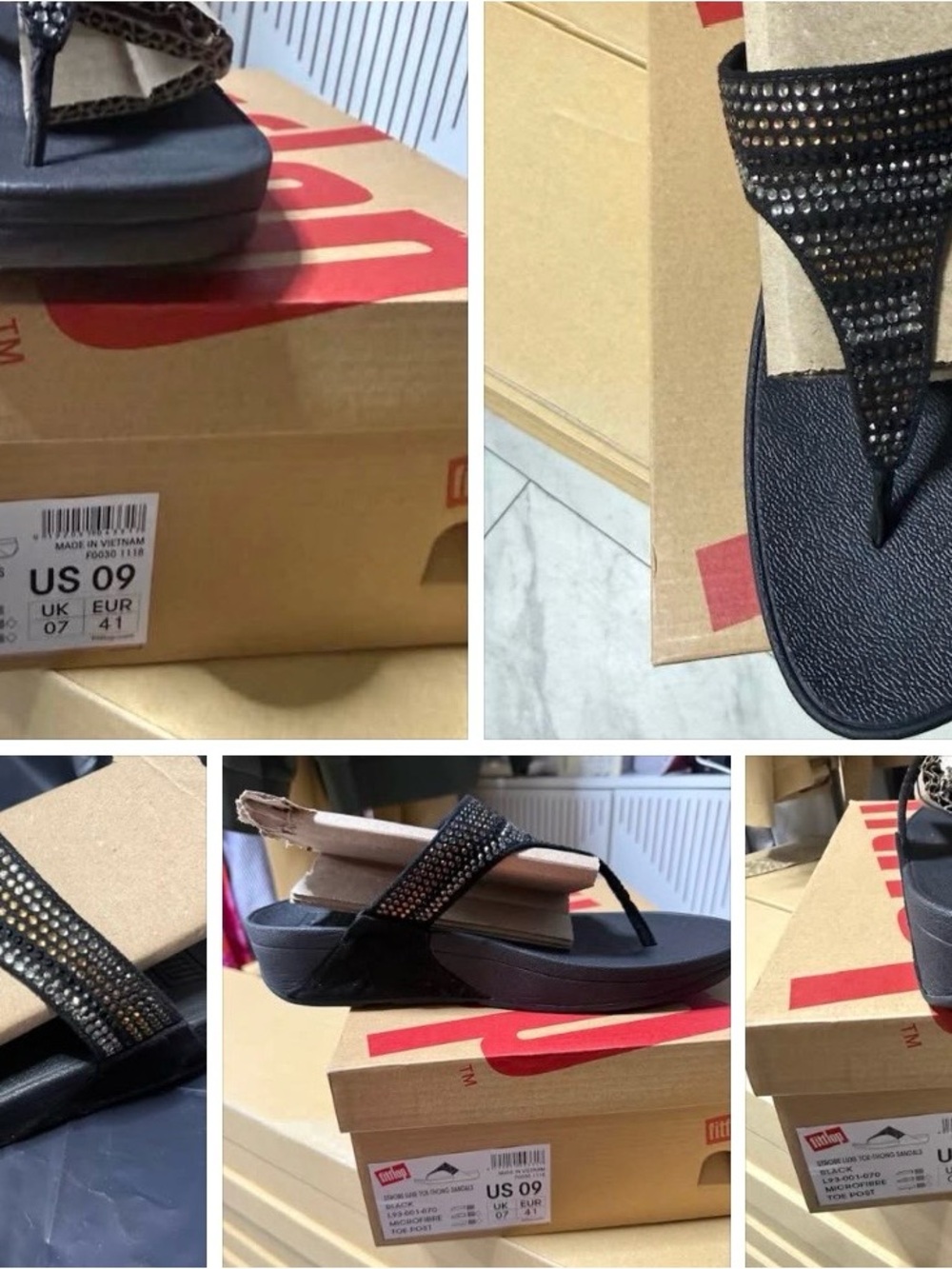 FitFlop Black Rhinestone T-Stripe Platform Sandals